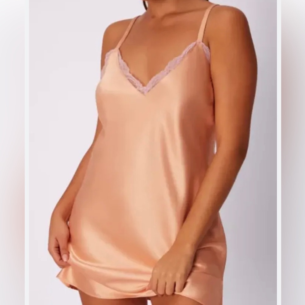 Parade sustainable luxe satin slip dress in pink peony